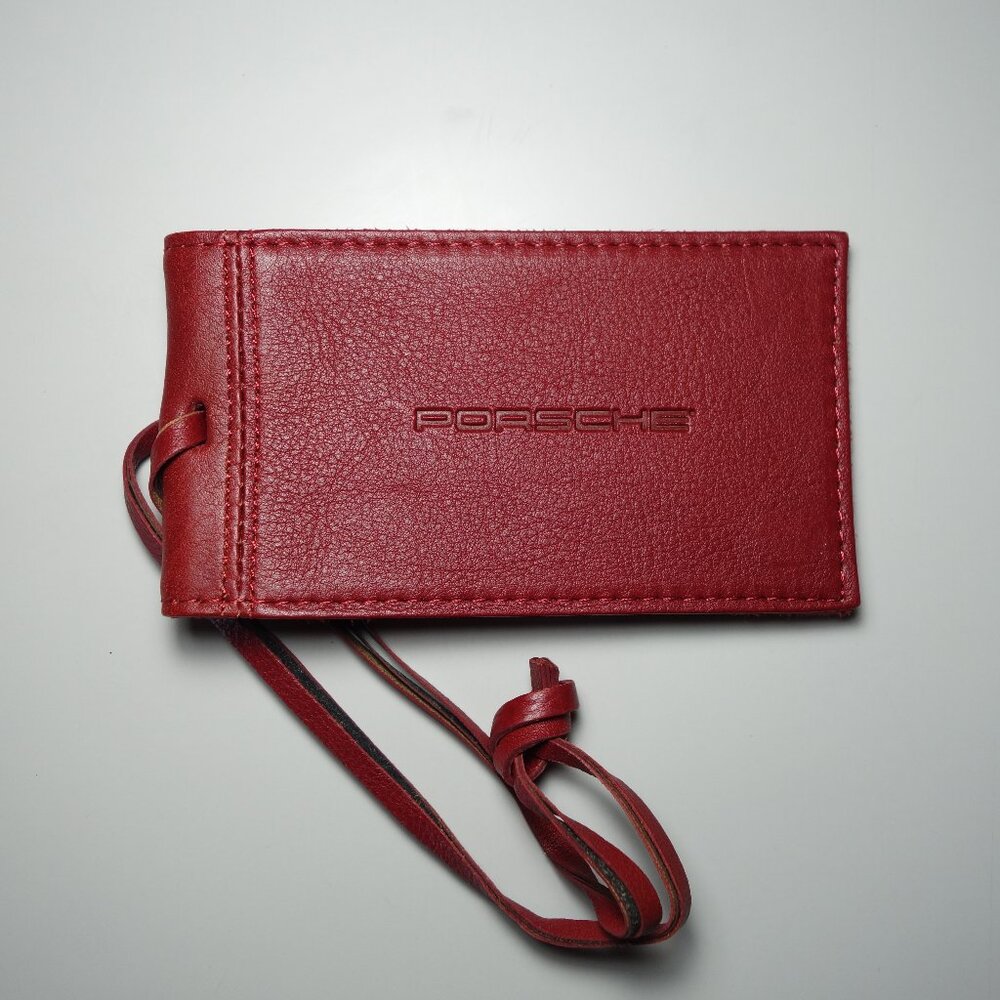 Vtg Porsche Leather Leeman Designs Card Case & Luggage Tag, Sz 2.75 in x 4.75 in